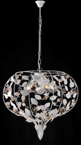 Lampadario Bella in Ferro Laccato Bianco Shabby, 68xH.65-125 cm, 5xE27 - 55 Watt Max, Colore Bianco Shabby