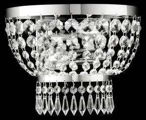 Applique Mozart in Ferro e Ottone Cromato con Strass, 22x27xH14 cm, Cromo Lucido, 2xE14 - 42 Watt Max