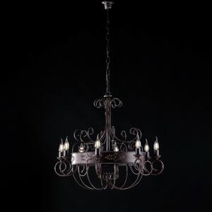 Lampadario Baltimora in Ferro Laccato Nero e Ruggine, 66xMAX 126x�76 cm, 8xE14 - 42 Watt Max, Nero Ruggine