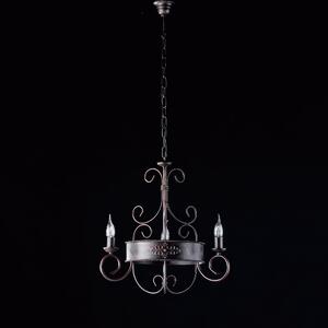 Lampadario Baltimora in Ferro Laccato Nero e Ruggine, 3 Luci, �54xH53-113 cm, 3xE14 - 42 Watt Max, Colore Nero Ruggine