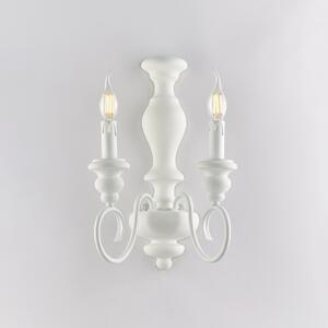 Applique in Legno e Ferro Laccato Bianco Shabby 2 Luci Cascina 40x25x18 cm, Colore Bianco Shabby, Illuminazione 2xE14 - 42 Watt Max