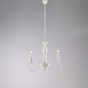 Lampadario Cascina in Legno e Ferro Laccato Bianco Shabby, 44x113 cm, 3xE14 - 42 Watt Max, Colore Bianco Shabby