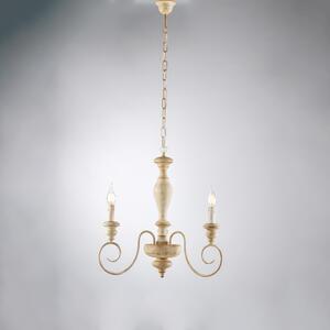 Lampadario Cascina H.53 - MAX 113 - �44 cm, Bianco Tortora, in Legno e Ferro, 3xE14 - 42 Watt Max