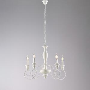 Lampadario Cascina H55 - MAX 115 - �60 cm, Bianco Shabby, in Legno e Ferro Laccato, 5xE14 - 42 Watt Max