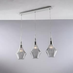 Sistema a Binario Zeus 75x10xH49-149 cm, 3 Luci E27 Max 55W, Ferro con Vetri Grigio Pyrex, Colore Grigio