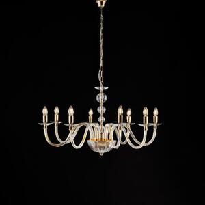Lampadario Ruben 56xMAX 116x�96 cm, Oro Lucido Cristallo, Vetro Trasparente e Strass, 8xE14 - 42 Watt Max