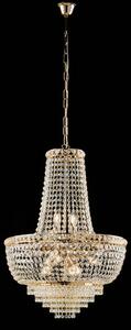 Lampadario Wagner H.73 - MAX 133 - �52 cm, Oro Lucido, in Ferro e Ottone Dorato con Strass, 8xE14 - 42 Watt Max