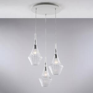 Sospensione Zeus in Ferro e Vetro Pyrex Trasparente, 50x50xh149 cm, 3xE27 - 55 Watt Max