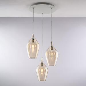 Sospensione Ares in Ferro con Vetri Ambra Pyrex, 41xMAX 141x�50 cm, 3xE27 - 55 Watt Max, Colore Ambra