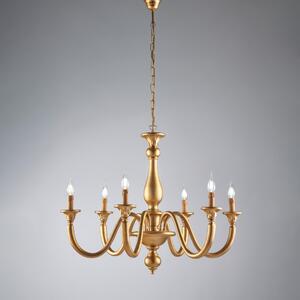 Lampadario Lucca in Legno Oro Antico 6 Luci, Dimensioni H69 - MAX 129 - �86 cm, Colore Oro Antico, Illuminazione 6xE14 - 42 Watt Max