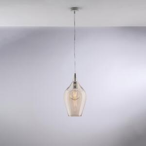 Sospensione Ares �20xH42 - MAX 142 cm, Colore Ambra, in Ferro con Vetro Pyrex