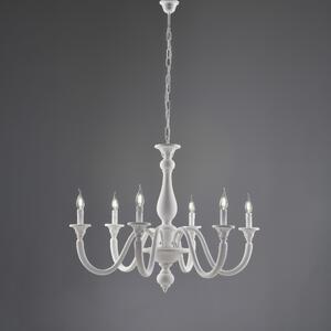 Lampadario Shabby in Legno Bianco 6 Luci Lucca, H69-MAX129x�86 cm, 6xE14 - 42W Max, Colore Bianco Shabby