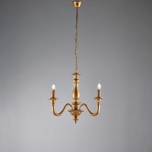 Lampadario Lucca in Legno Oro Antico, 3 Luci, 41x108 cm, Colore Oro Antico, Illuminazione 3xE14 - 42 Watt Max