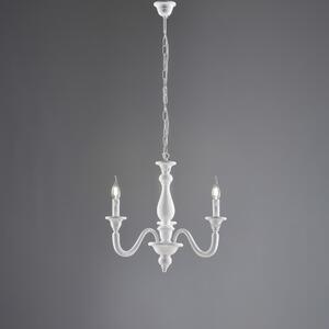 Lampadario Shabby in Legno Bianco, 3 Luci Lucca, �41xH48-108 cm, Colore Bianco Shabby, Illuminazione 3xE14 - 42 Watt Max