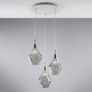 Sospensione Zeus in Ferro con Vetri Pyrex Grigio, 49x149x�50 cm, 3xE27 - 55 Watt Max, Grigio