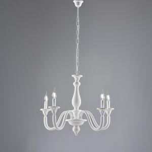 Lampadario Shabby in Legno Bianco Lucca �62xH56-116 cm, 5xE14 - 42 Watt Max, Bianco Shabby