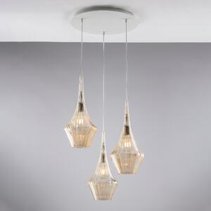 Sospensione in Ferro con Vetri Ambra Pyrex Zeus �50xH49-149 cm, Ambra, 3xE27 - 55 Watt Max