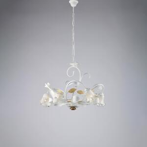 Lampadario Shabby in Ferro Laccato Bianco 5 Luci Cesto, 44x65xH142 cm, Bianco Avorio