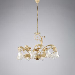 Lampadario Cesto in Ferro Laccato Avorio Decape, H52 - MAX 112 - �85 cm, Avorio Oro, 8xE14 - 42 Watt Max