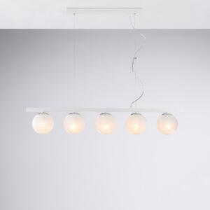 Sospensione Adrian in Ferro Laccato Bianco e Cromo, 101x14xH27 - MAX 157 cm, 5xE14 - 42 Watt Max, Bianco Cromo