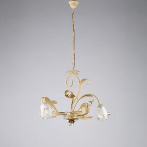 Lampadario Cesto in Ferro Laccato Avorio Decape, 59xH.44-104 cm, 3xE14 - 42 Watt Max, Colore Avorio Oro