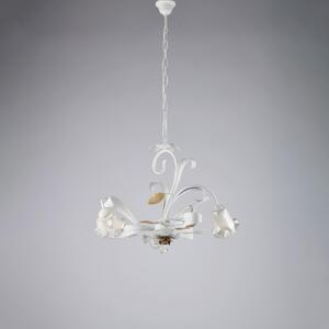 Lampadario Cesto in Ferro Laccato Bianco Shabby, 59xH44-104 cm, Bianco Avorio, 3xE14 - 42 Watt Max