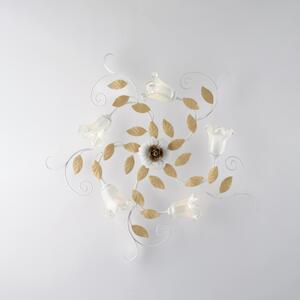 Plafoniera Cesto in Ferro Laccato Bianco Shabby, �80xH17 cm, Bianco Avorio, 5xE14 - 42 Watt Max