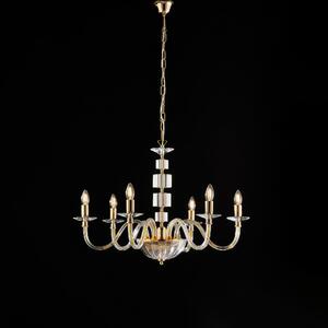 Lampadario Franz �77xH56 - MAX 116 cm, Oro Lucido Cristallo, Vetro Trasparente con Strass, 6xE14 - 42 Watt Max