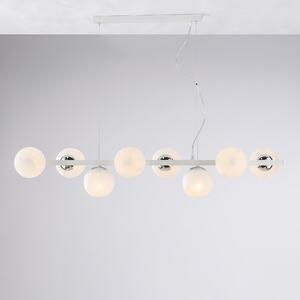 Sospensione Adrian in Ferro Laccato Bianco e Cromo, 121x30xH30 cm - MAX 160 cm, 8xE14 - 42 Watt Max, Bianco Cromo