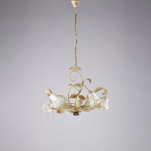 Lampadario Cesto in Ferro Laccato Avorio Decap�, �65xH.44-142 cm, Avorio Oro, 5xE14 - 42 Watt Max