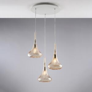Sospensione in Ferro Nemesi �50xh41-141 cm, 3 Luci E27 - 55 Watt Max, Colore Ambra, Vetri Pyrex Ambra