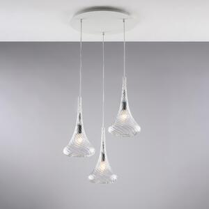 Sospensione Nemesi in Ferro con Vetri Trasparenti Pyrex, 41x50xH141 cm, 3xE27 - 55 Watt Max, Trasparente
