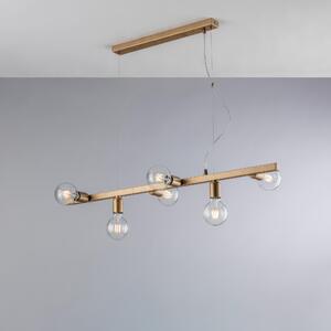 Sospensione Fabian in Ferro Laccato Nero e Oro, 101x16xH18 Max 148 cm, 6xE27 - 55 Watt Max, Colore Oro Antico