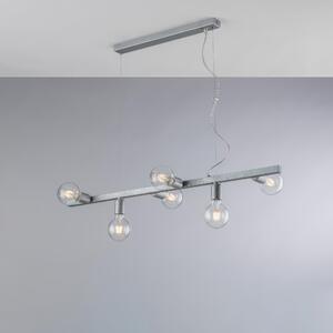Sospensione Fabian in Ferro Laccato Bianco e Argento 6 Luci, 101x16xH18 - MAX 148 cm, 6xE27 - 55 Watt Max, Colore Argento