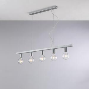 Sospensione Fabian H.18 - MAX 148 - L.101 X 5 cm, Argento, in Ferro Laccato Bianco e Argento, 5xE27 - 55 Watt Max