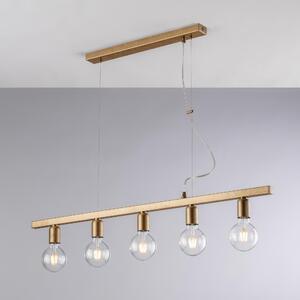 Sospensione Fabian in Ferro Laccato Nero e Oro, 101x5xH18 - MAX 148 cm, 5xE27 - 55 Watt Max, Colore Oro Antico