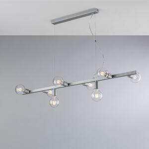 Sospensione Fabian in Ferro Laccato Bianco e Argento, 121x16xH18 Max 148 cm, 8xE27 - 55 Watt Max, Colore Argento
