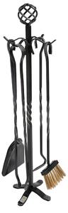 Gruppo per camino Set di accessori camino in Ferro Battuto FLORENCE 23xh 80 cm - 6 kg colore Nero patinato argento lavorazione artigianale in stile classico made In Italy 100x100