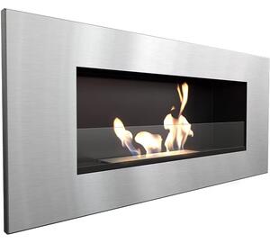 Biocamino Da Parete DELTA 2 con Vetro Dimensioni 90x14,2x h40 cm - peso 13,31 kg colore nero metallizzato