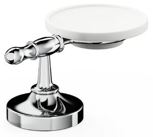 Portasapone da appoggio in Ottone Cromato Collezione 900 Dimensione 20x12xh 9,5 cm, bicchiere in ceramica in acciaio inox stile moderno cromo