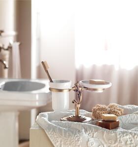 Dosatore sapone liquido da bagno da appoggio in Ottone Collezione CLASSE Dimensione 22.1x12.9xh 21.2 cm - CL.25 bicchiere in ceramica bianca finitura Classica Ottone Satinato