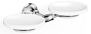Portasapone doppio da Appendere in Ottone Cromato Collezione 900 Dimensione 31x13,5xh 5,5 cm, bicchiere in ceramica in acciaio inox stile moderno cromo