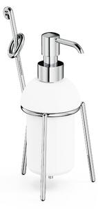 Dosatore sapone liquido da bagno Cromato Collezione RETRO' Dimensione 9,5x11xh 18.5 cm, - CL.25 bicchiere in ceramica bianca finitura Classica Ottone Satinato