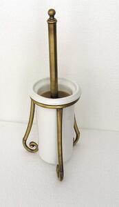 Porta scopino da Appoggio in Ottone con Porcellana Dimensione 18x13x h 46 cm, Linea FLORENCE bicchiere in ceramica Bronzo Satinato