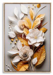 Dipinto su tela completo di telaio in legno e cornice in metallo oro FLORA C Dimensione 42x3,5x62 cm decoro raffigurante Fiori e foglie si intrecciano