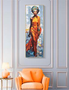 Dipinto su tela, quadro con CORNICE in metallo dorato. DAPHNE -B- Dimensioni 52x4,5x h 152 cm decoro raffigurante una donna in costumi tradizionali