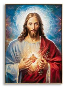 Dipinto su tela completo di telaio in legno e cornice JESUS Dimensione 72x4x102 cm telo in plastica multicolor
