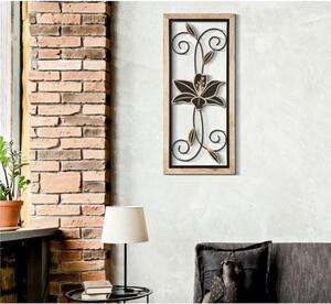 Pannello decorativo 3D da parete in metallo e legno con fiori, KOMAN -A Dimensioni 26x2,5x h 70 cm peso 0,800 kg colori nero marrone
