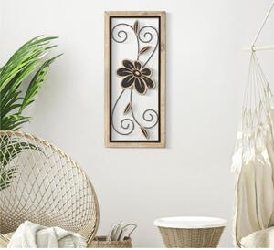 Pannello decorativo 3D da parete in metallo e legno con fiori, KOMAN -A Dimensioni 26x2,5x h 70 cm peso 0,800 kg colori nero marrone