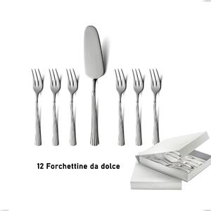 Confezione a libro 13 pezzi, forchettine pi� paletta dolce bavaria, Acciaio inox (Aisi 304) lucido stile classico